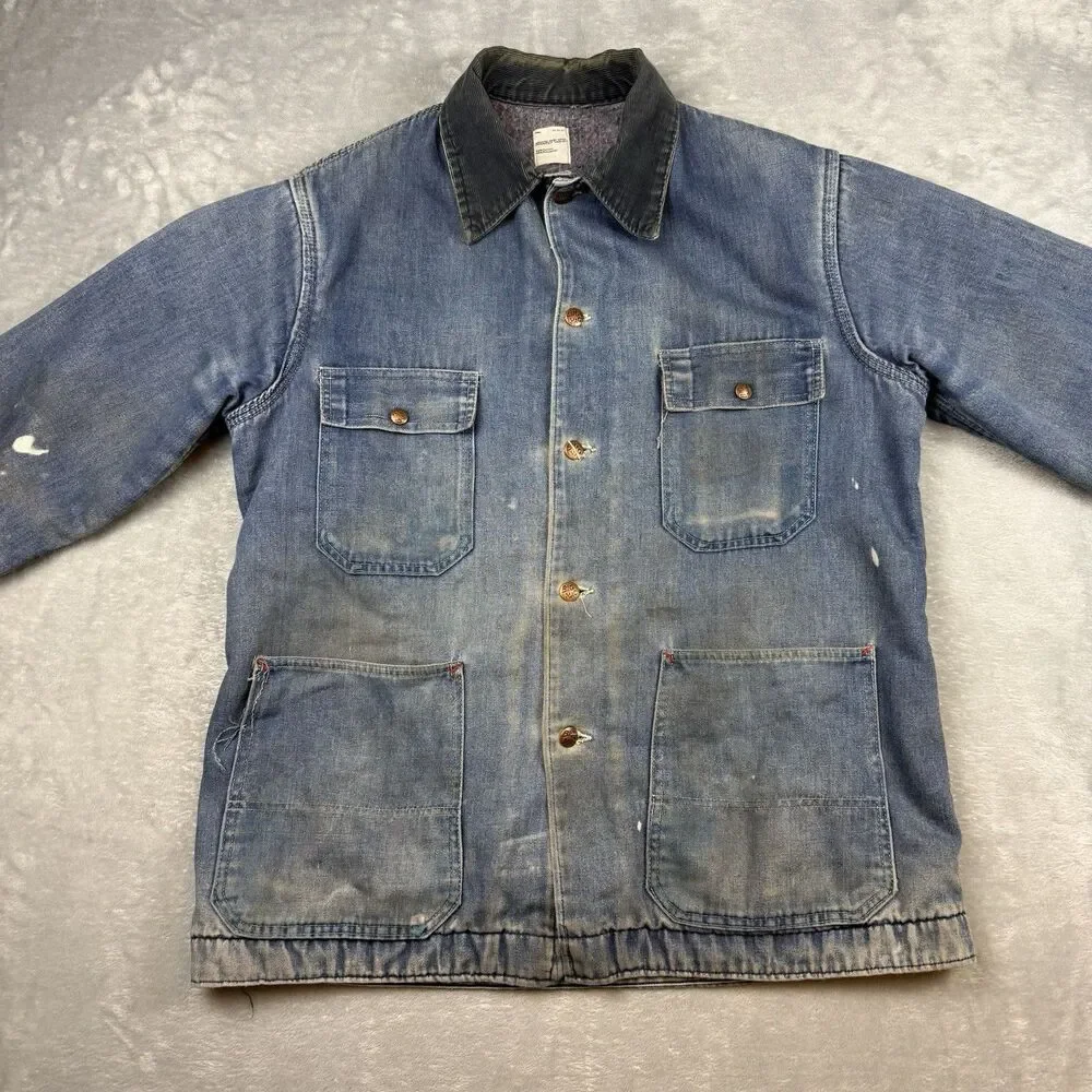 Vintage Big Mac Blanket Lined Chore Coat Denim Work Jacket JCPenney USA 70s